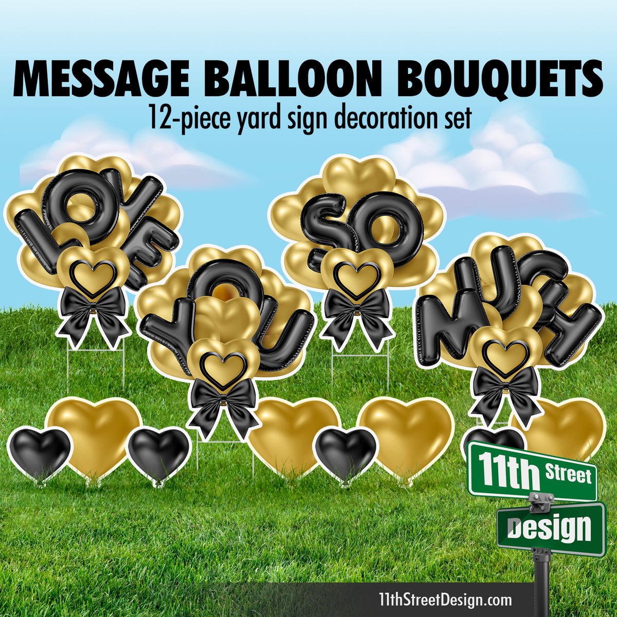Love You So Much Balloon Bouquet - Gold &amp; Black