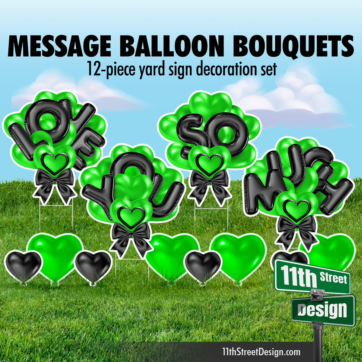 Love You So Much Balloon Bouquet - Green &amp; Black