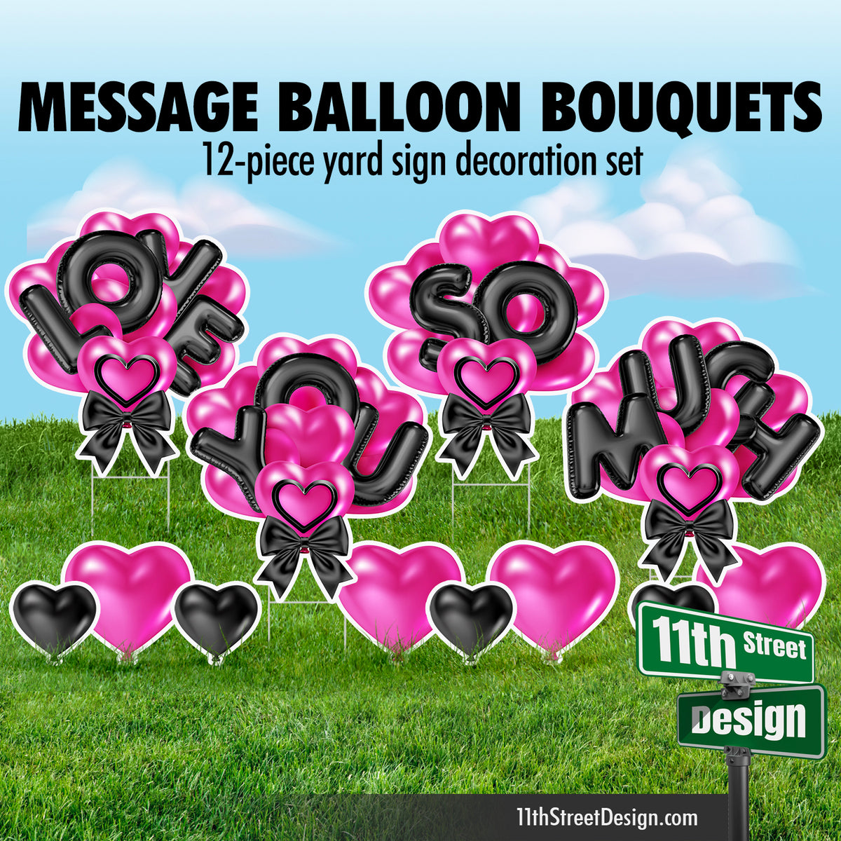 Love You So Much Balloon Bouquet - Hot Pink &amp; Black