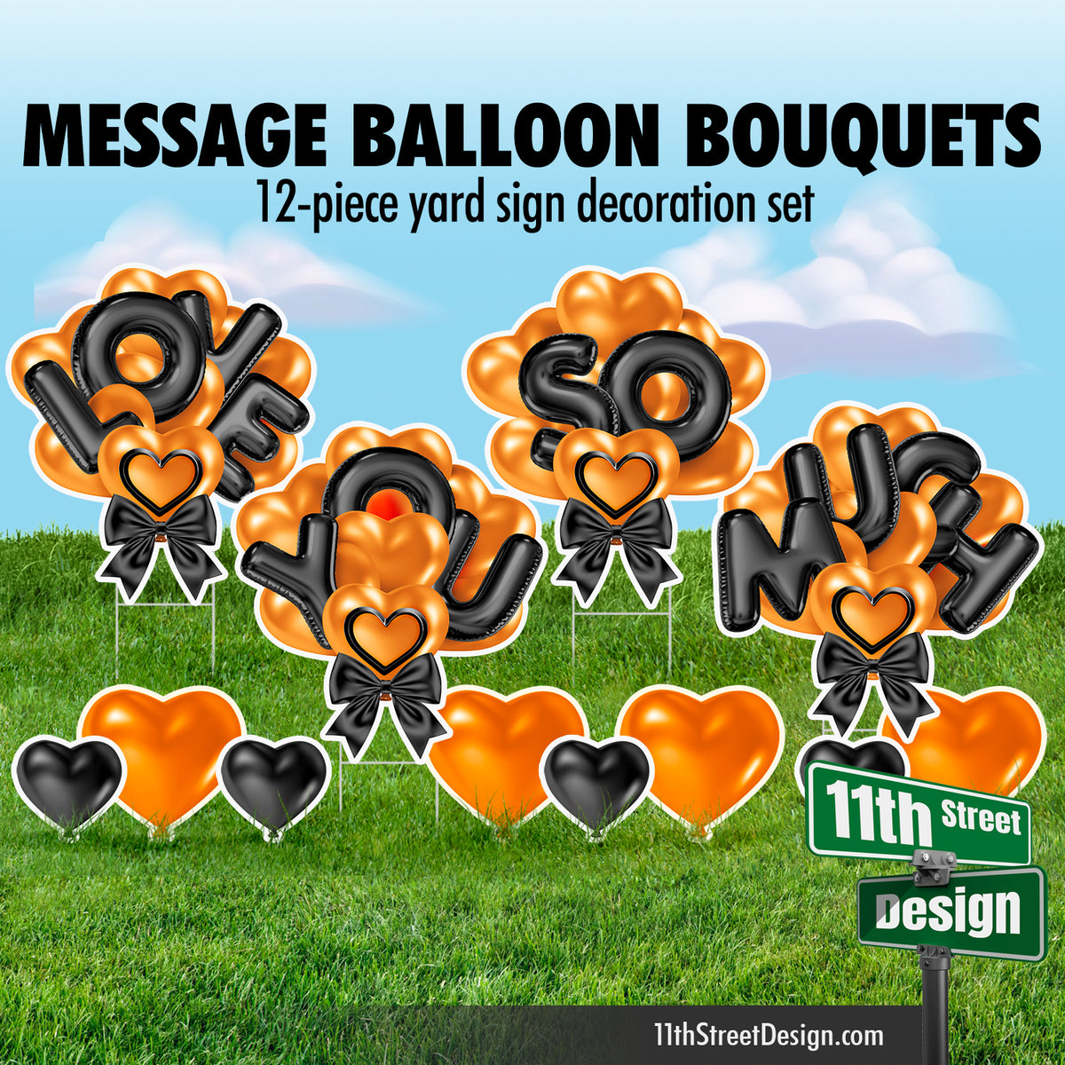 Love You So Much Balloon Bouquet - Orange &amp; Black