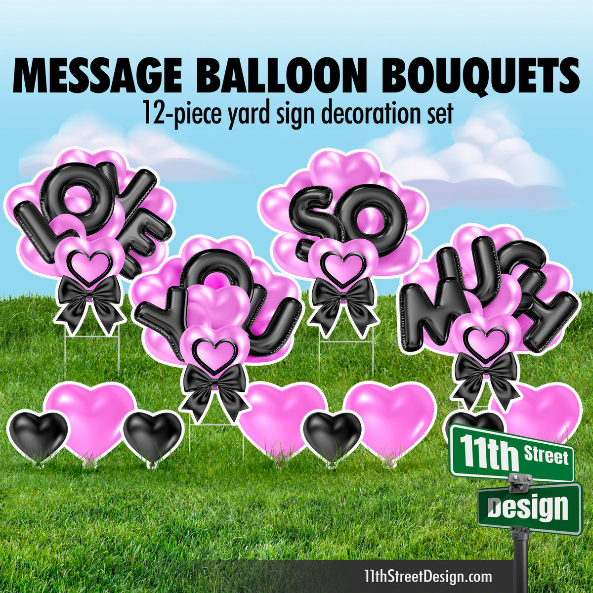 Love You So Much Balloon Bouquet - Pink &amp; Black