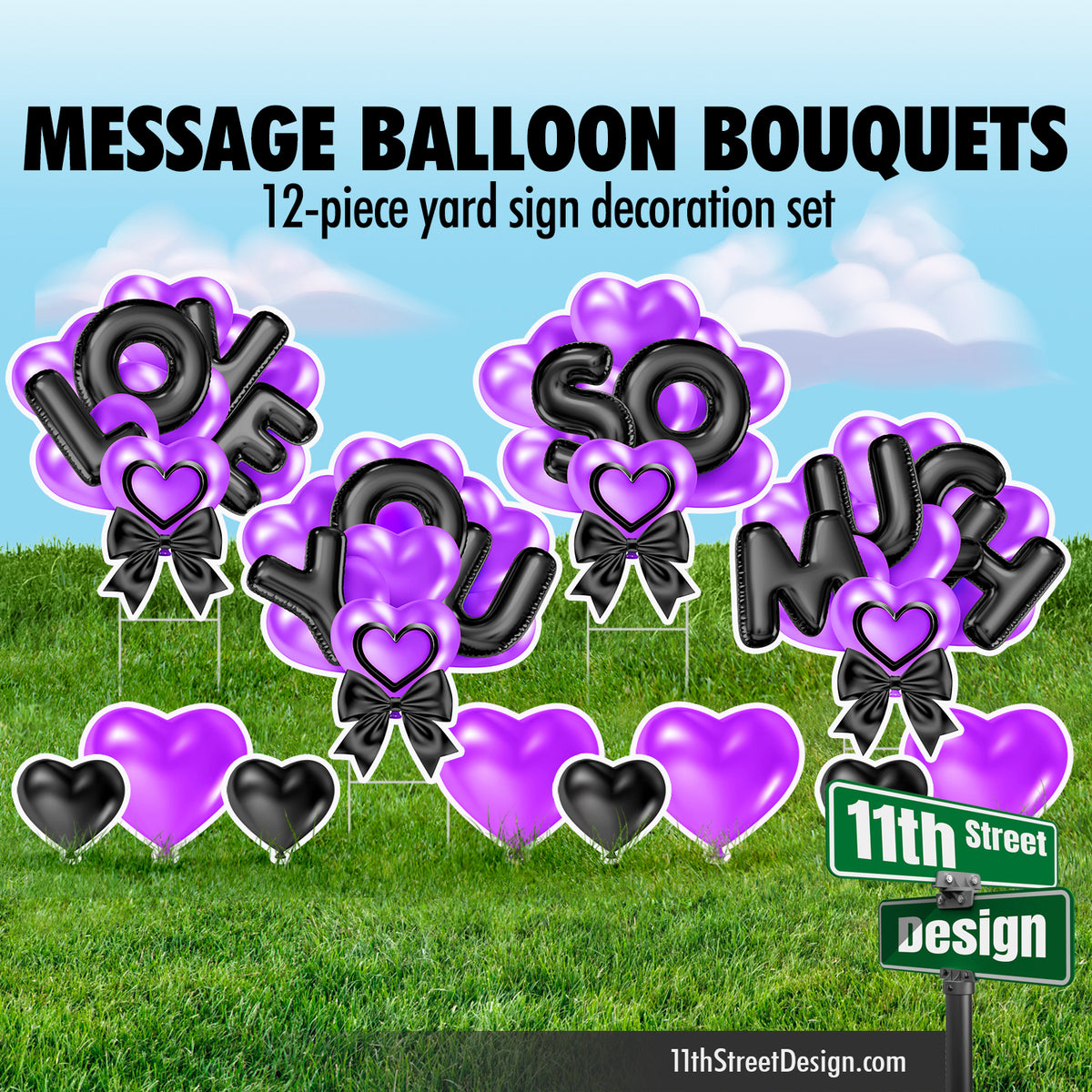 Love You So Much Balloon Bouquet - Purple &amp; Black