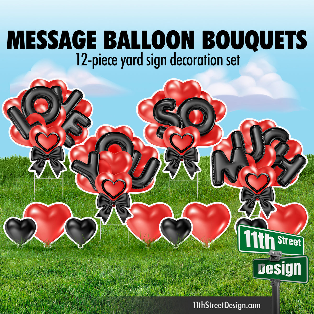 Love You So Much Balloon Bouquet - Red &amp; Black