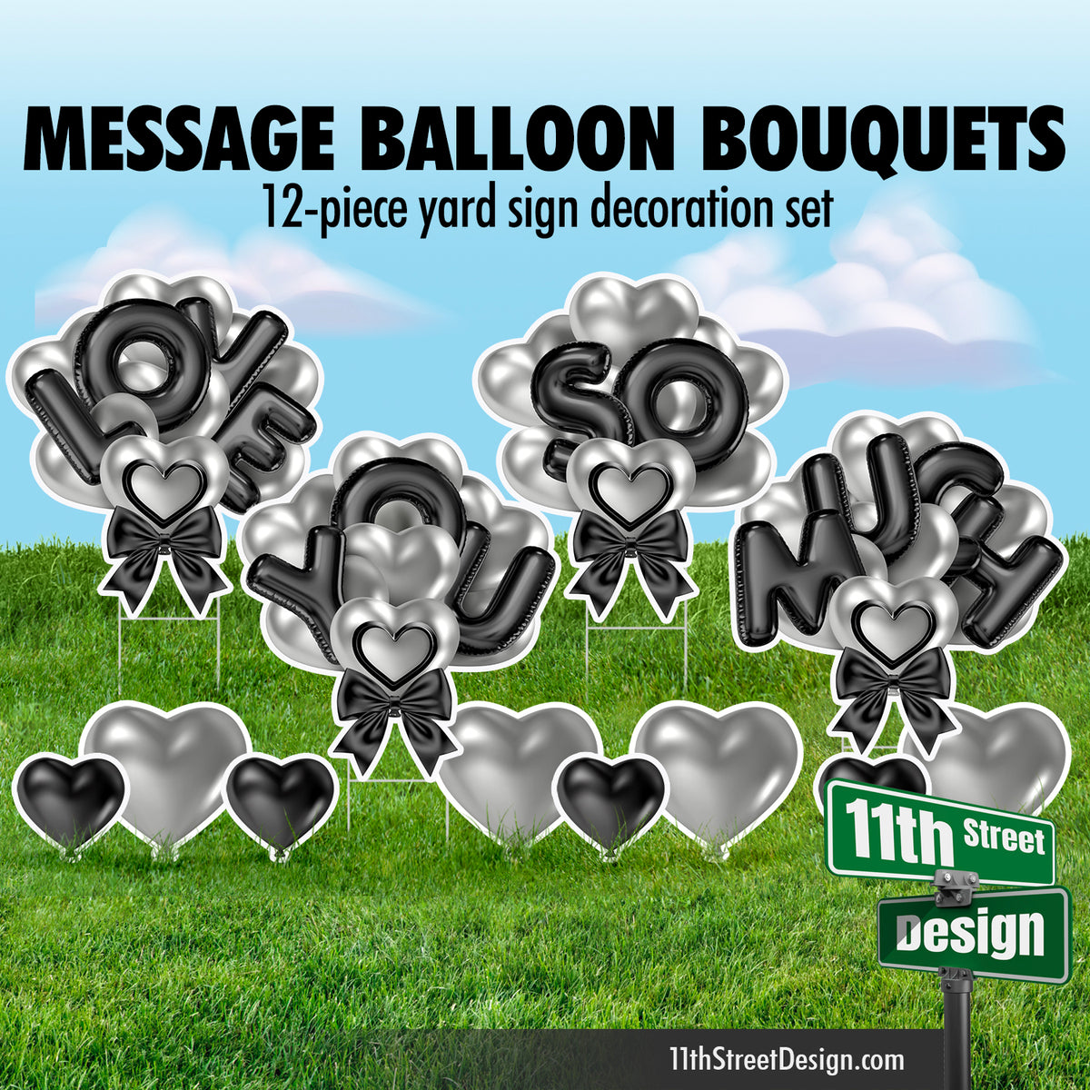 Love You So Much Balloon Bouquet - Silver &amp; Black