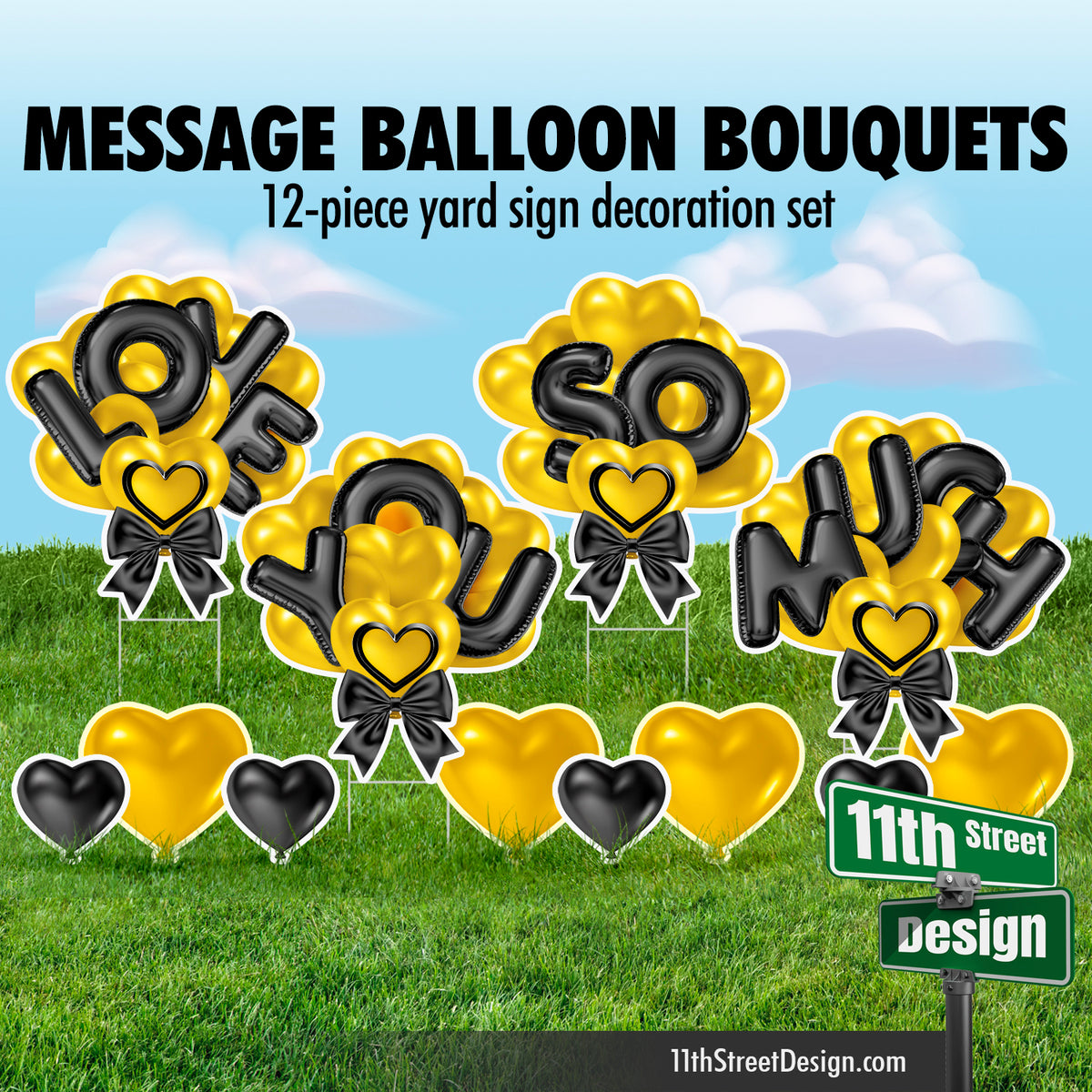 Love You So Much Balloon Bouquet - Yellow &amp; Black