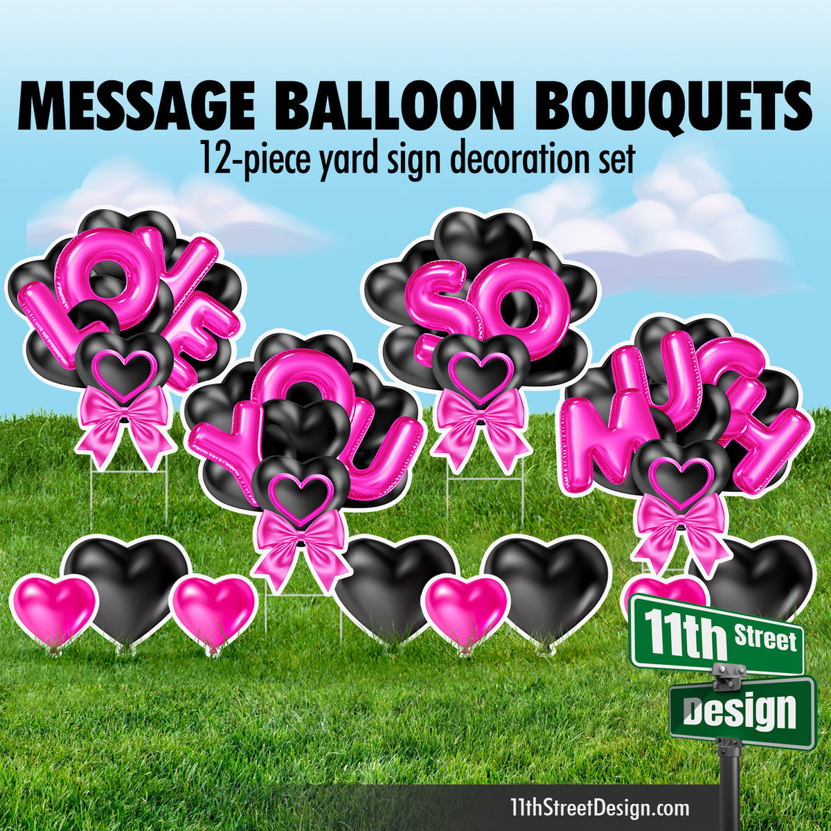 Love You So Much Balloon Bouquet - Black &amp; Hot Pink