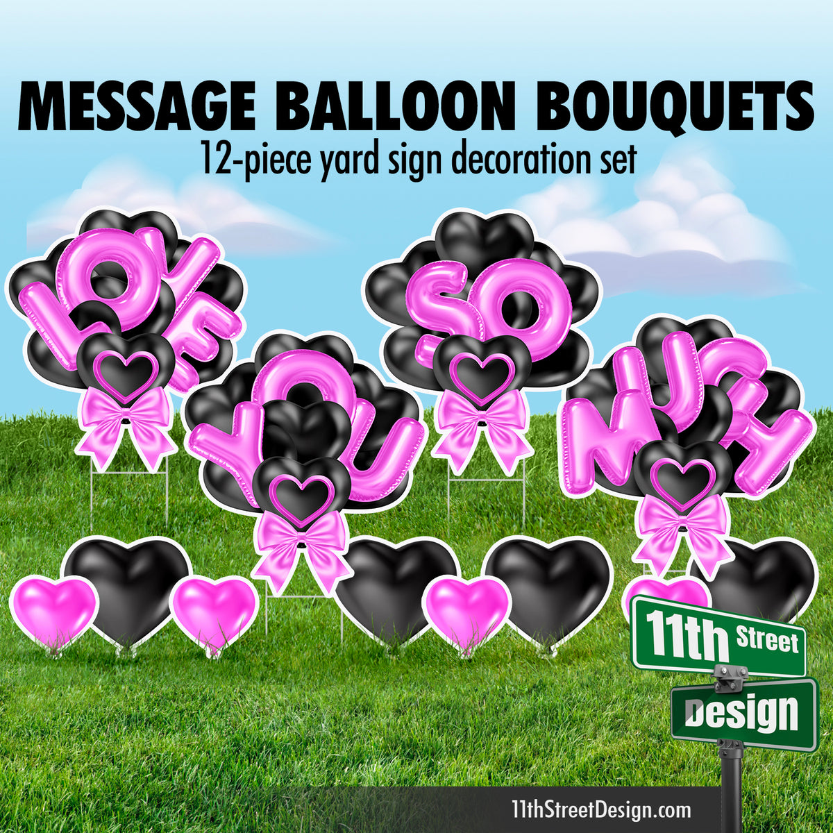 Love You So Much Balloon Bouquet - Black &amp; Pink