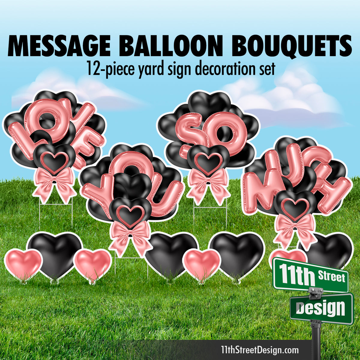 Love You So Much Balloon Bouquet - Black &amp; Rose Gold