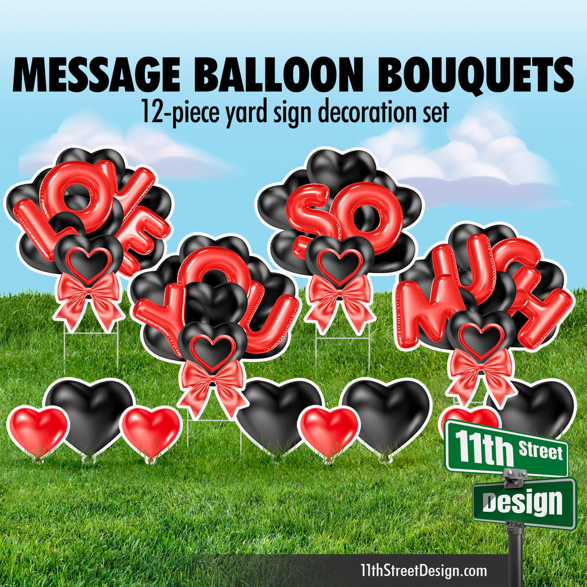 Love You So Much Balloon Bouquet - Black &amp; Red