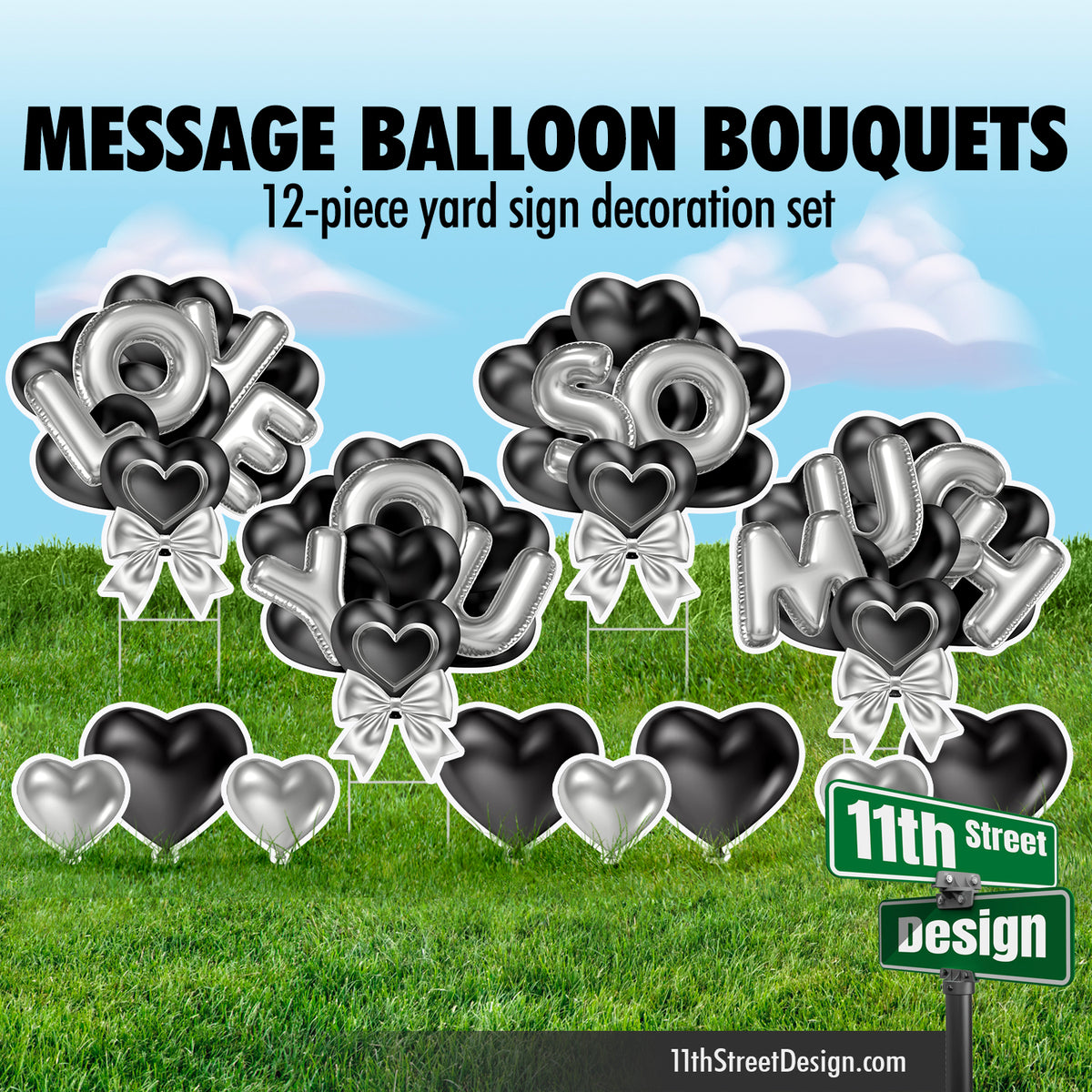 Love You So Much Balloon Bouquet - Black &amp; Silver