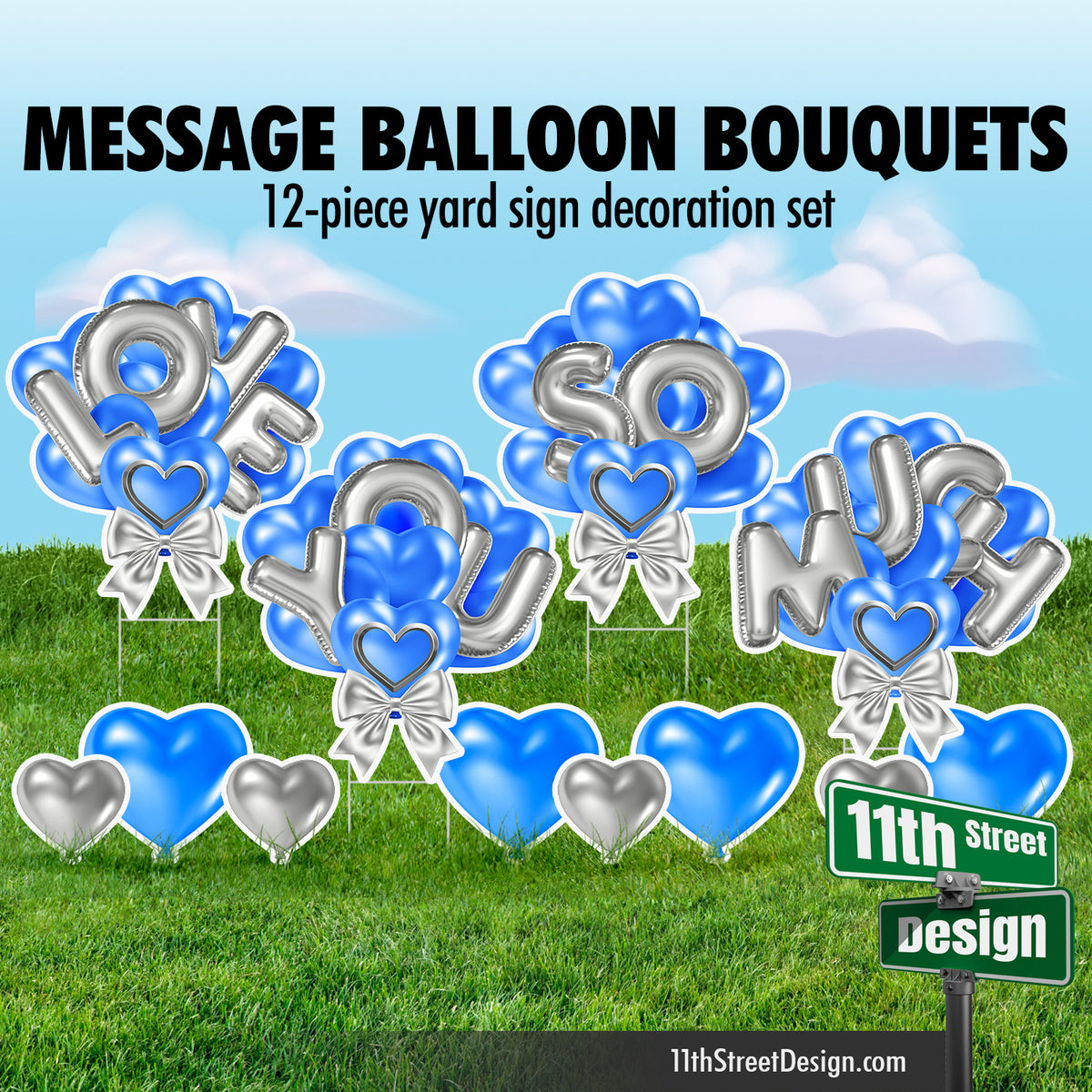 Love You So Much Balloon Bouquet - Blue &amp; Silver