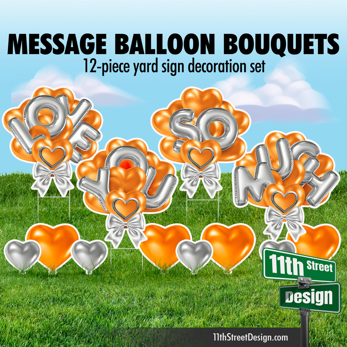 Love You So Much Balloon Bouquet - Orange &amp; Silver