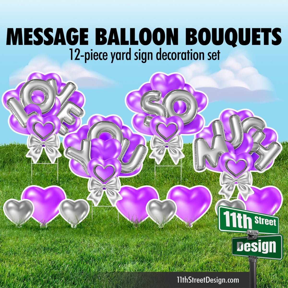 Love You So Much Balloon Bouquet - Purple &amp; Silver