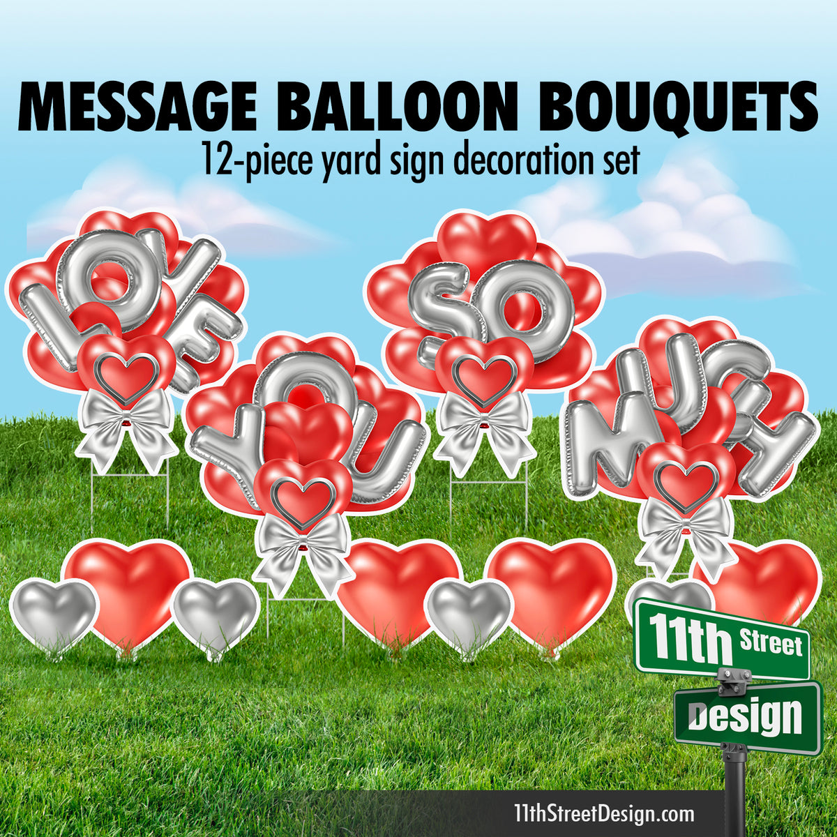 Love You So Much Balloon Bouquet - Red &amp; Silver
