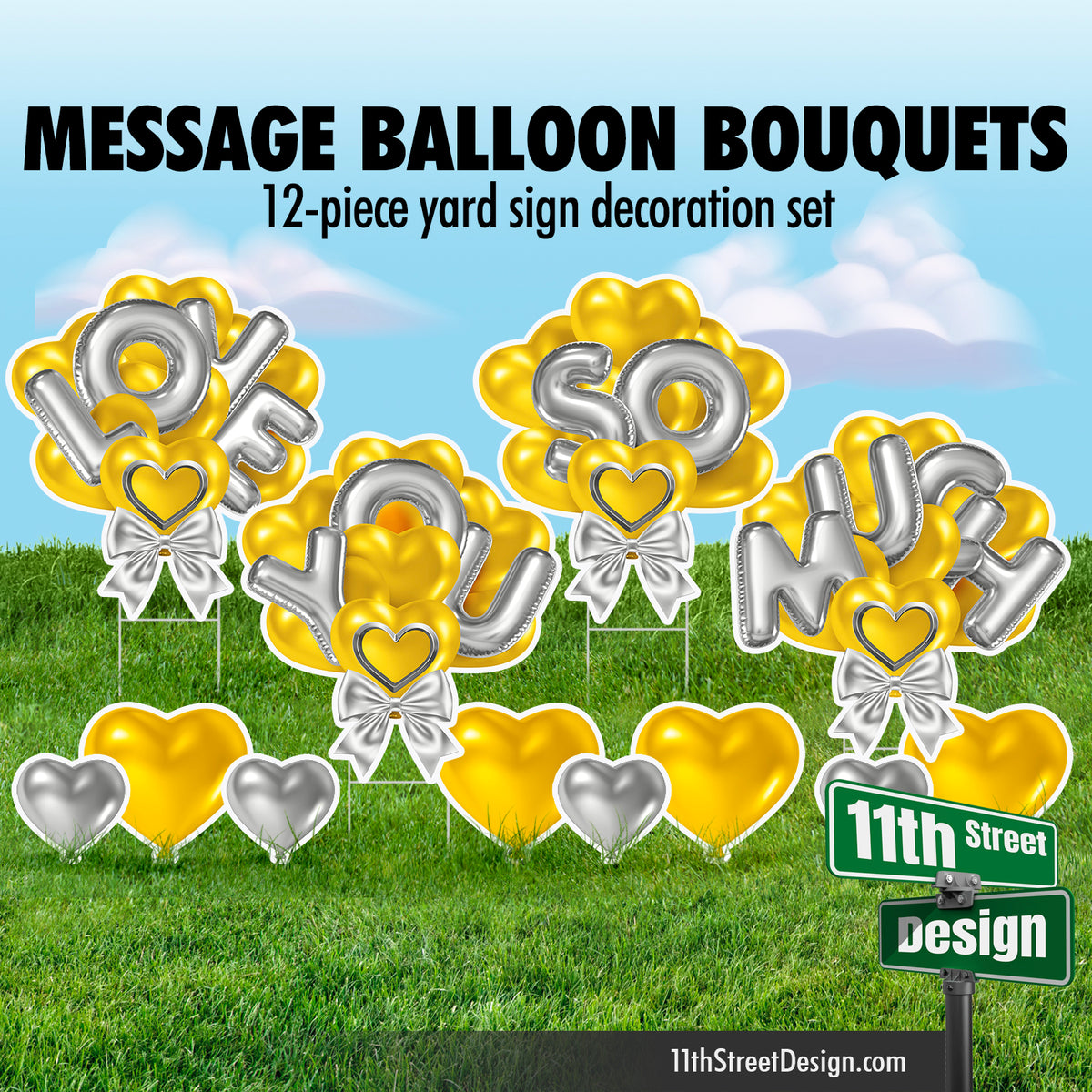 Love You So Much Balloon Bouquet - Yellow &amp; Silver