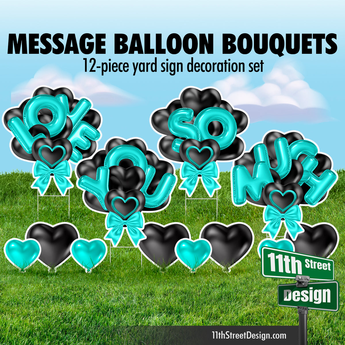 Love You So Much Balloon Bouquet - Black &amp; Teal