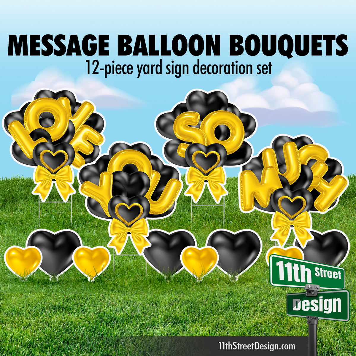 Love You So Much Balloon Bouquet - Black &amp; Yellow
