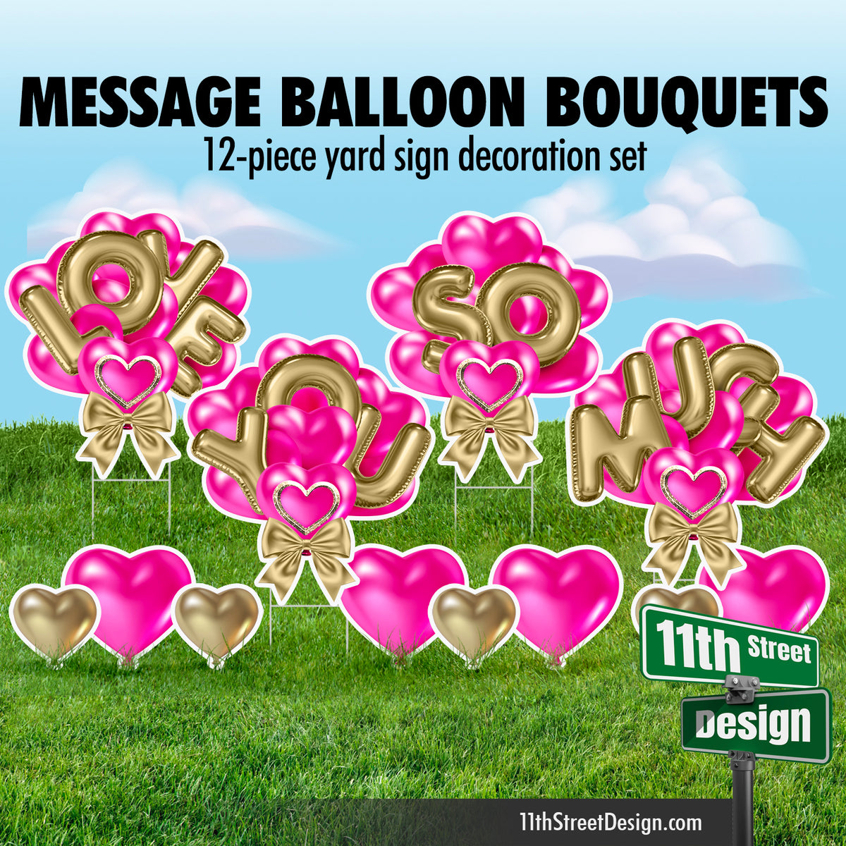 Love You So Much Balloon Bouquet - Hot Pink &amp; Gold