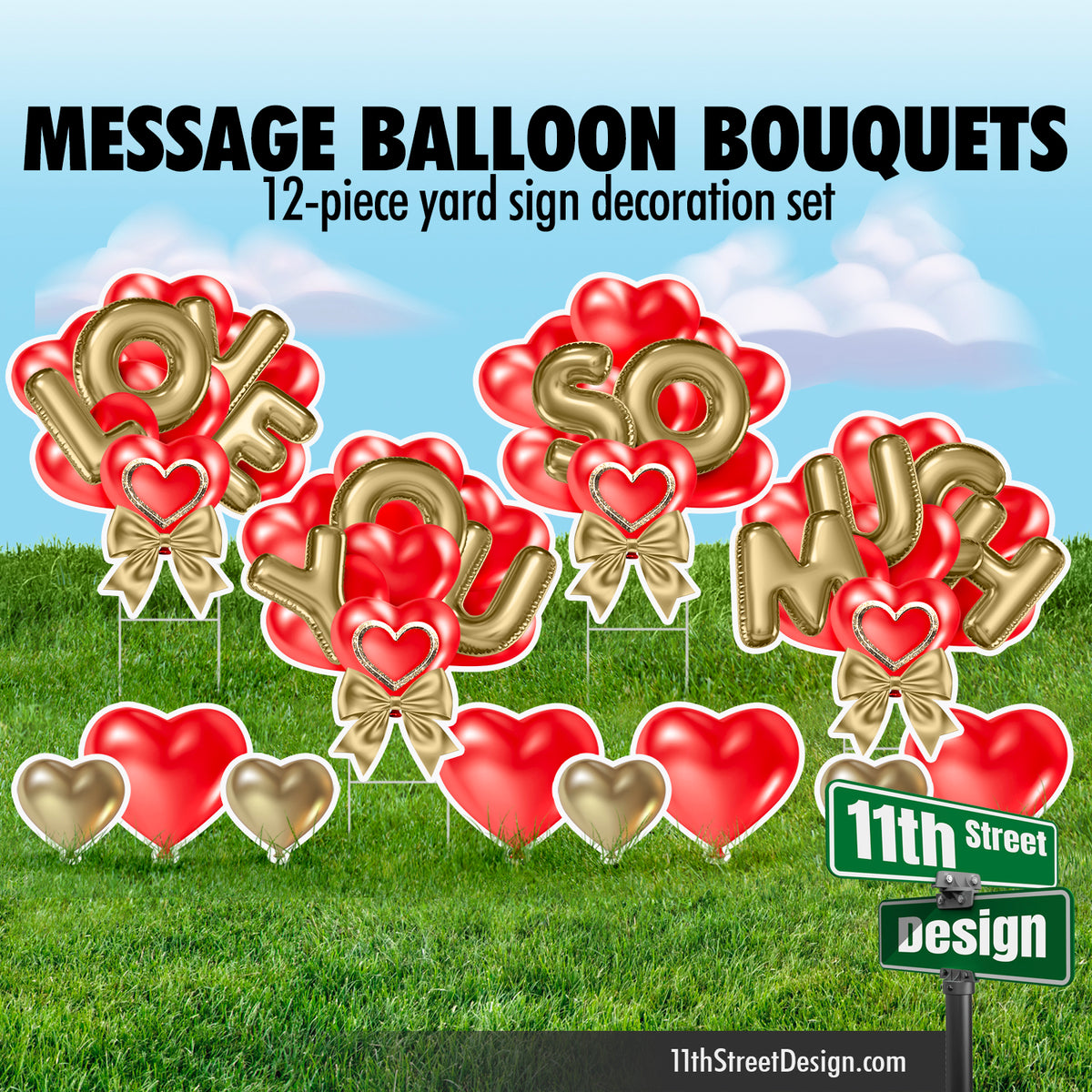 Love You So Much Balloon Bouquet - Red &amp; Gold