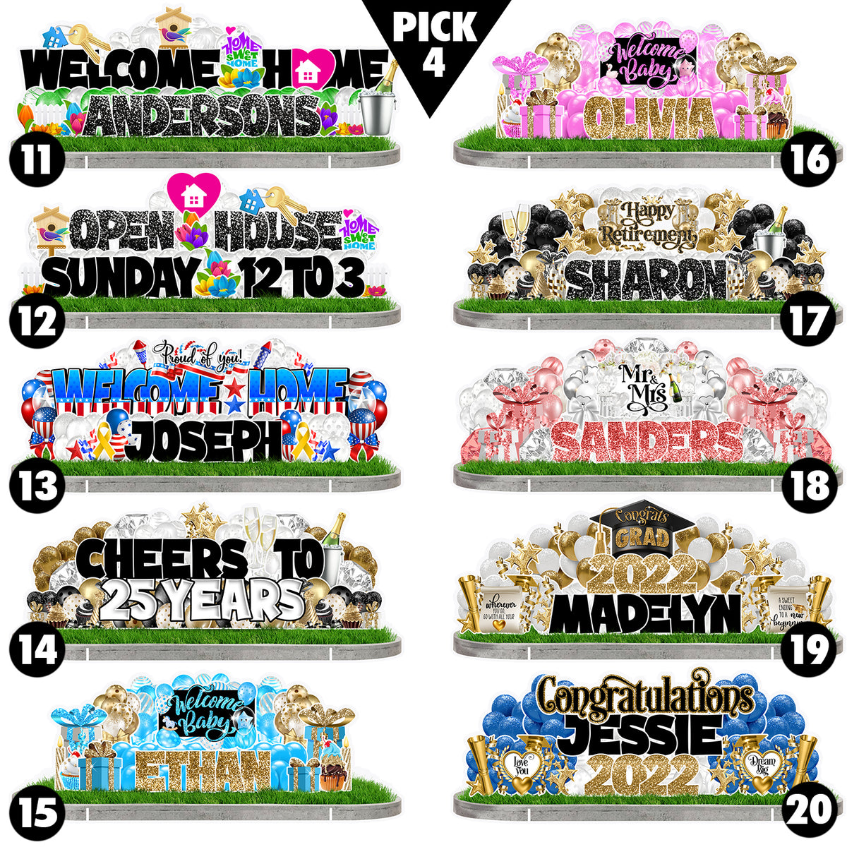 Pick 4 - Yard Card Trade Show Table Toppers With House