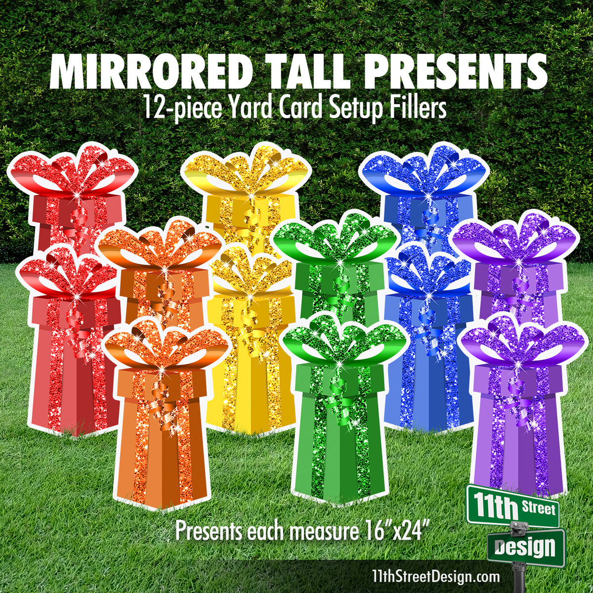 Mirrored Tall Presents - Whimsical Basic Rainbow Colors