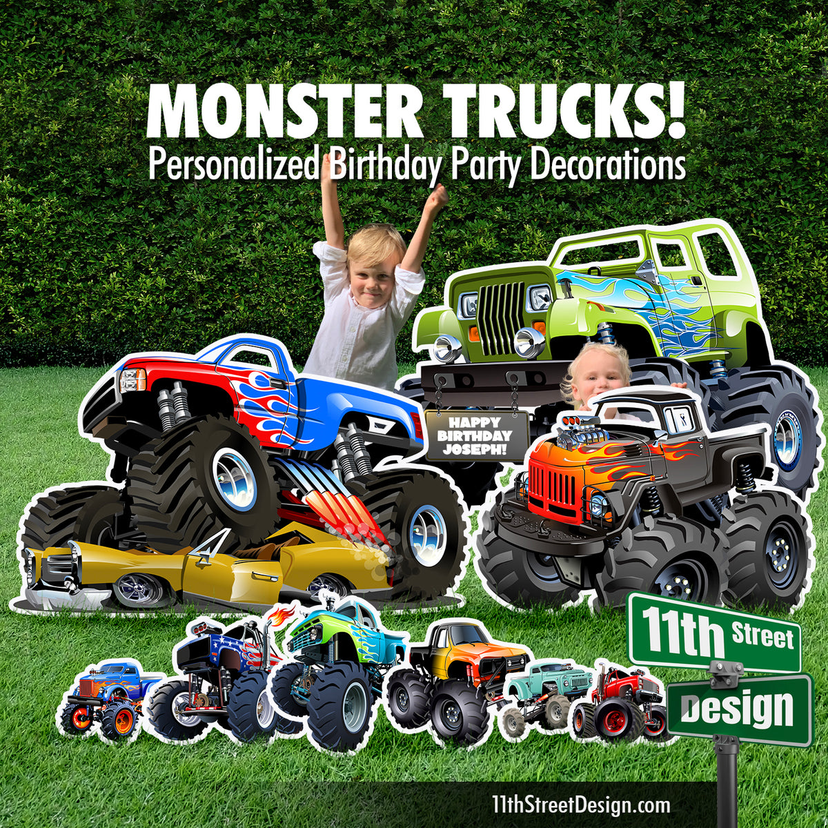 Personalized Monster Truck Theme Birthday Party Decorations, Yard Card Lawn Signs 0004