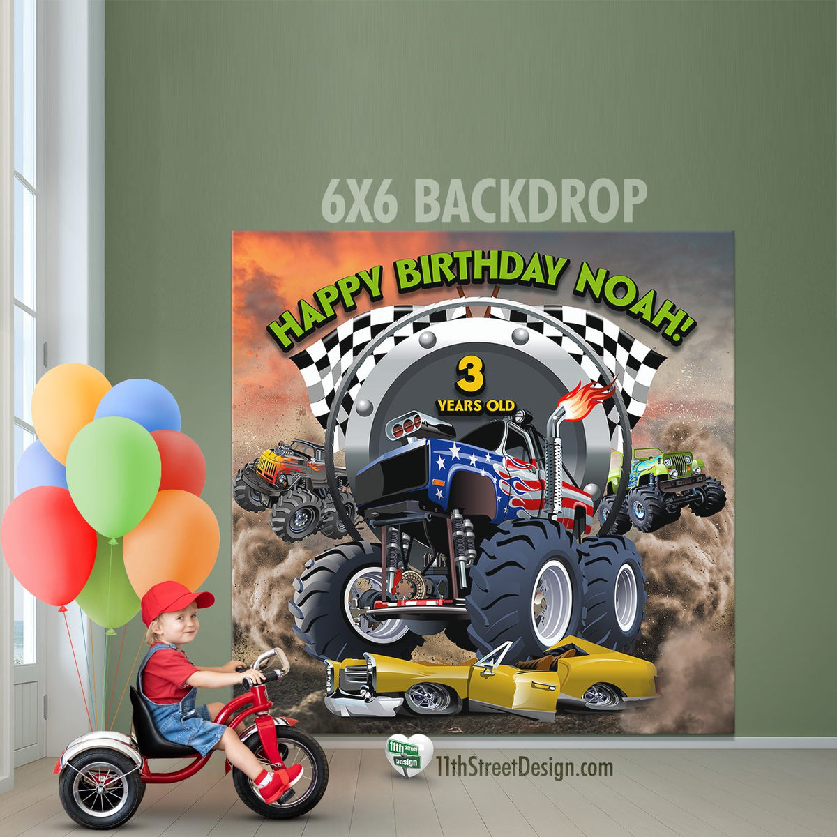 Personalized Monster Truck Party Backdrop 0004