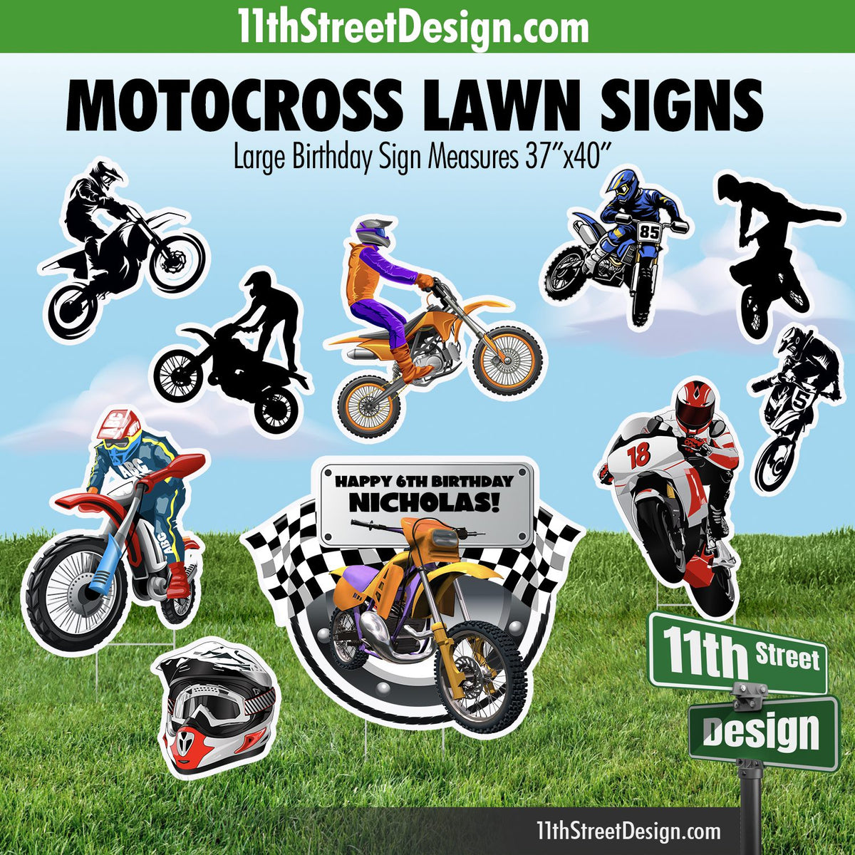Personalized Motocross Theme Birthday Party Decorations, Yard Card Lawn Signs