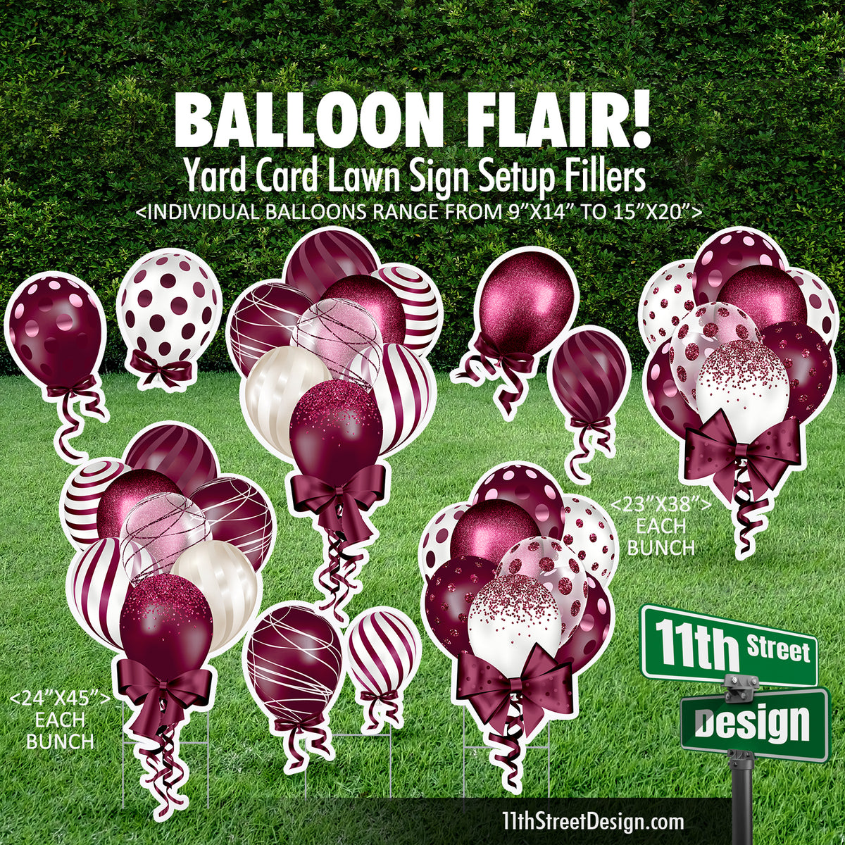 Burgundy Balloon Bouquet Set - Yard Card Setup Fillers