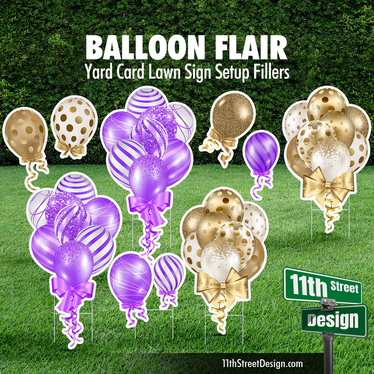 Gold &amp; Purple Balloon Bouquet Set