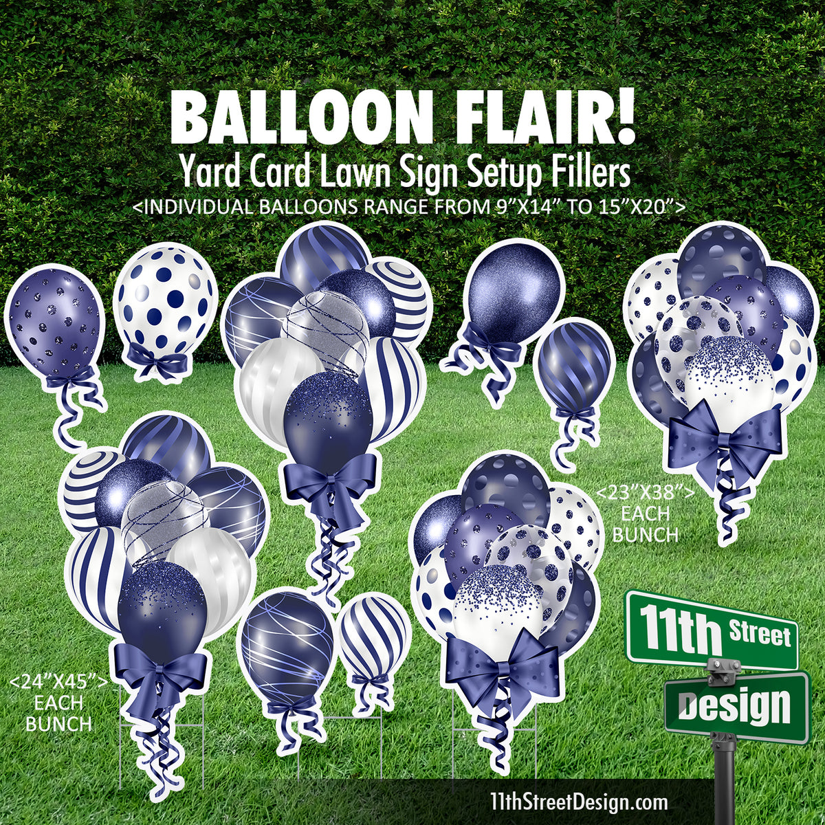 Navy Balloon Bouquet Set - Yard Card Setup Fillers