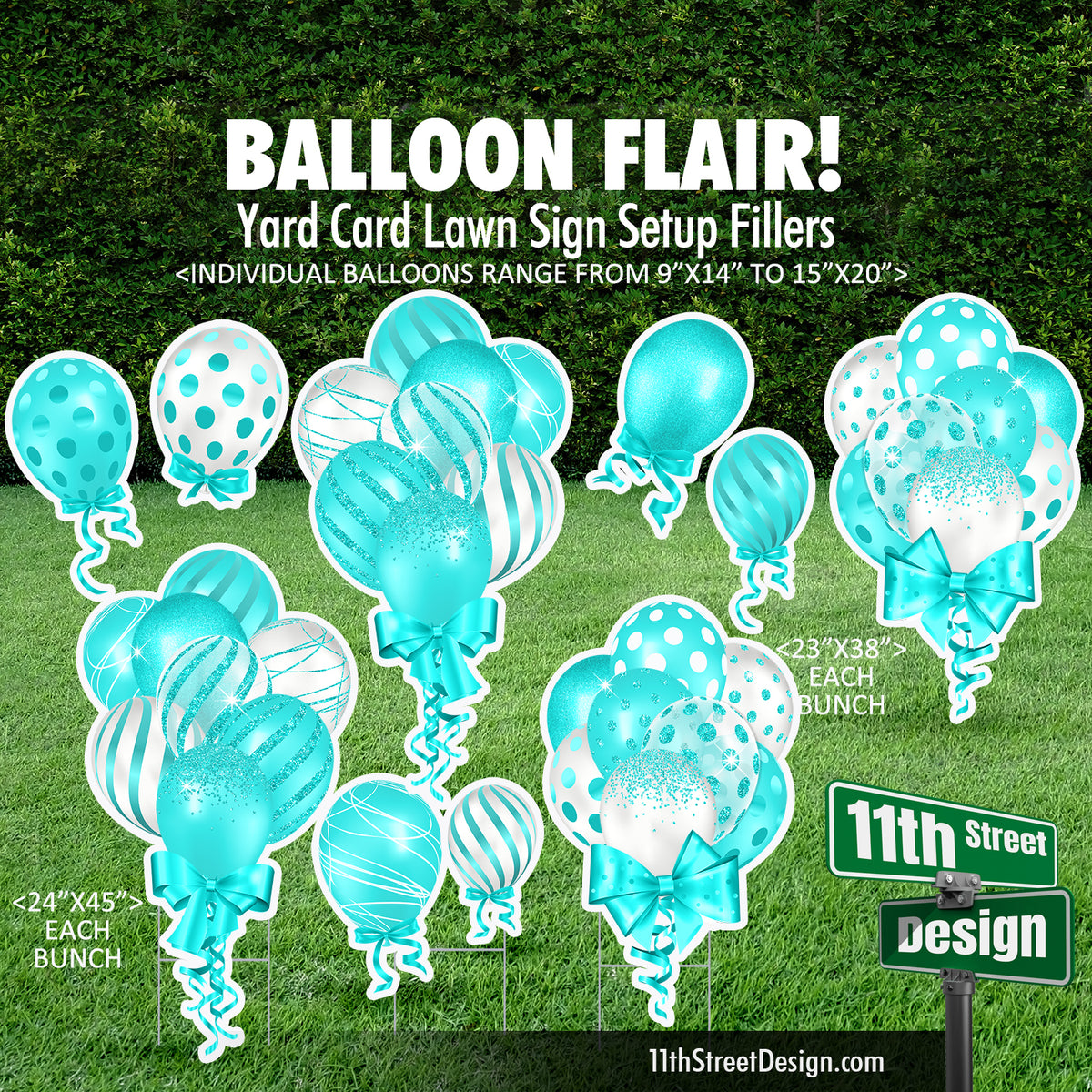 Tiffany Blue Balloon Bouquet Set - Yard Card Setup Fillers