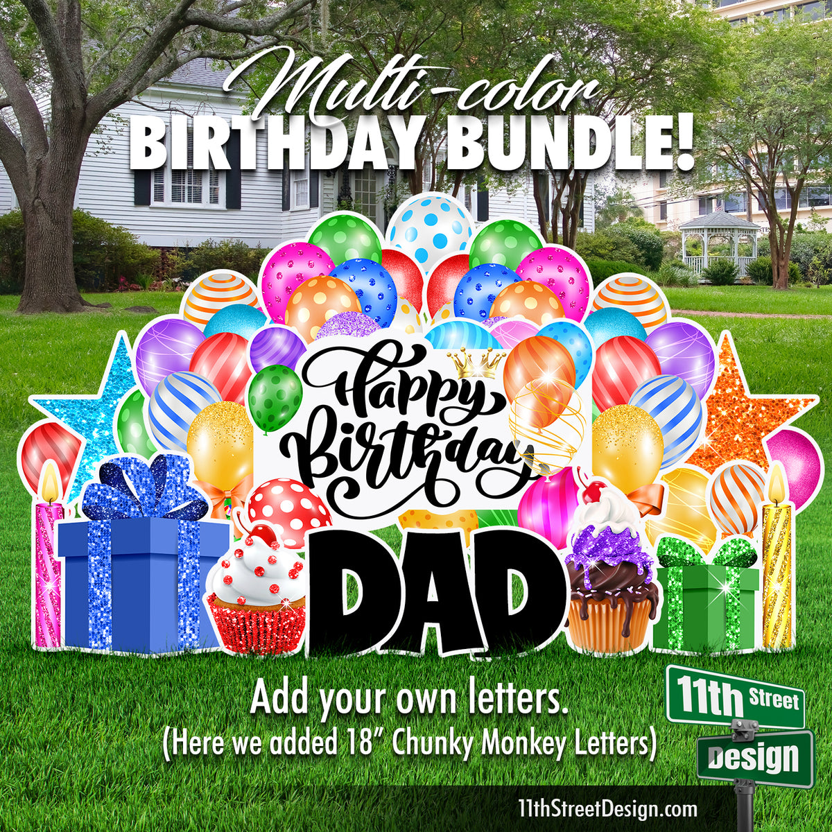 Multi-Color Birthday Bundle Yard Card Display