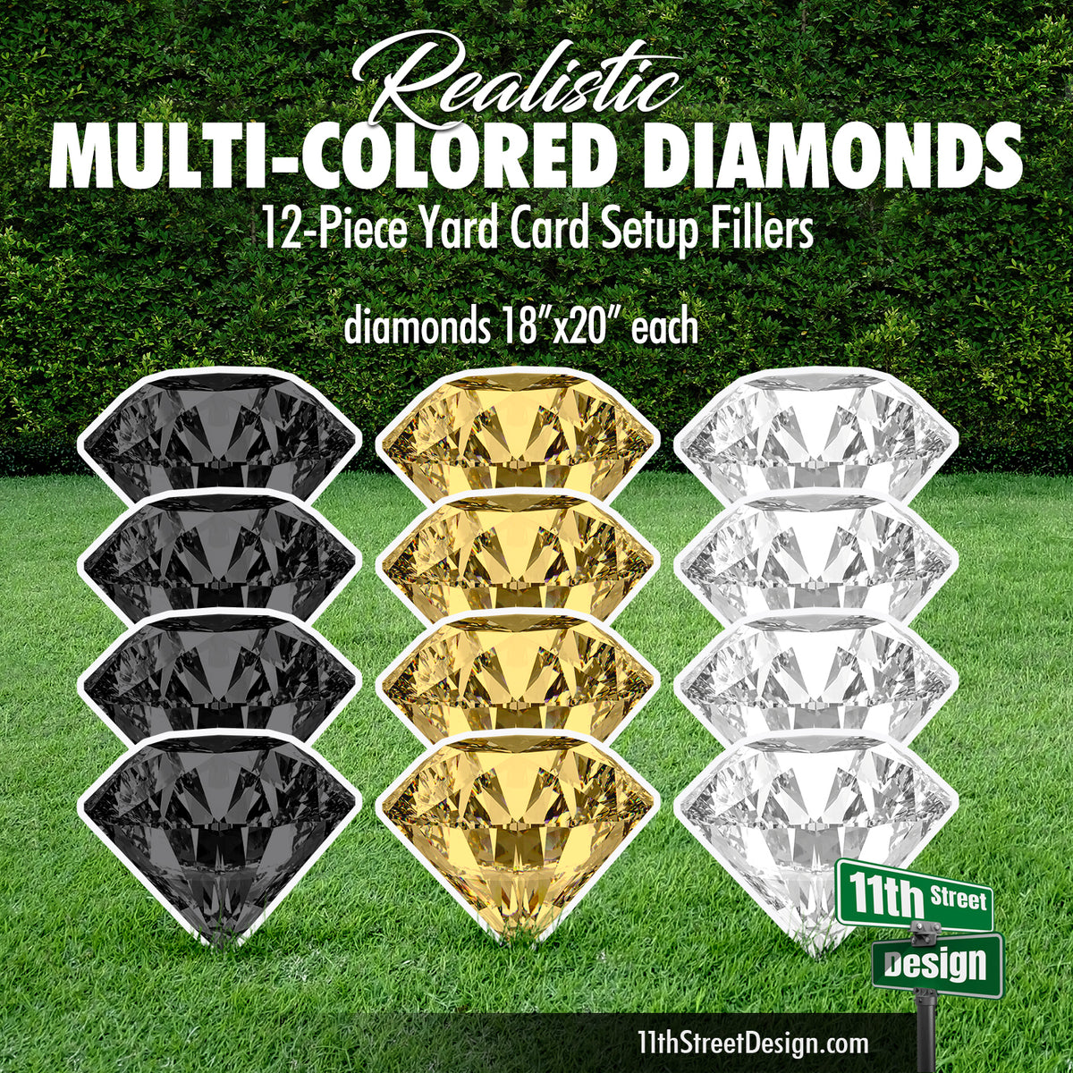 Realistic Colored Diamonds Black Gold White - Yard Card Setup Fillers