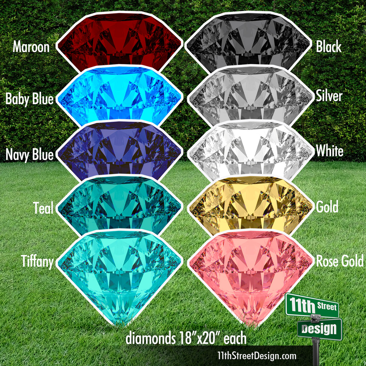 Pick 6 Realistic Colored Diamonds From Our Color Chart - Yard Card Setup Fillers