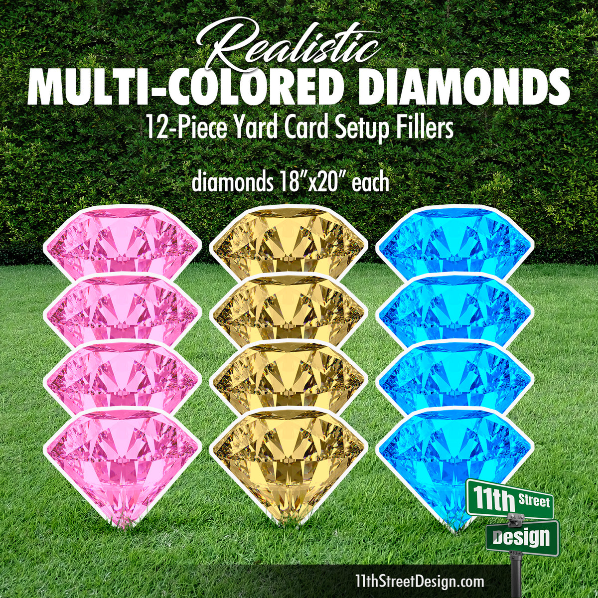 Realistic Colored Diamonds Pink Baby Blue Gold - Yard Card Setup Fillers