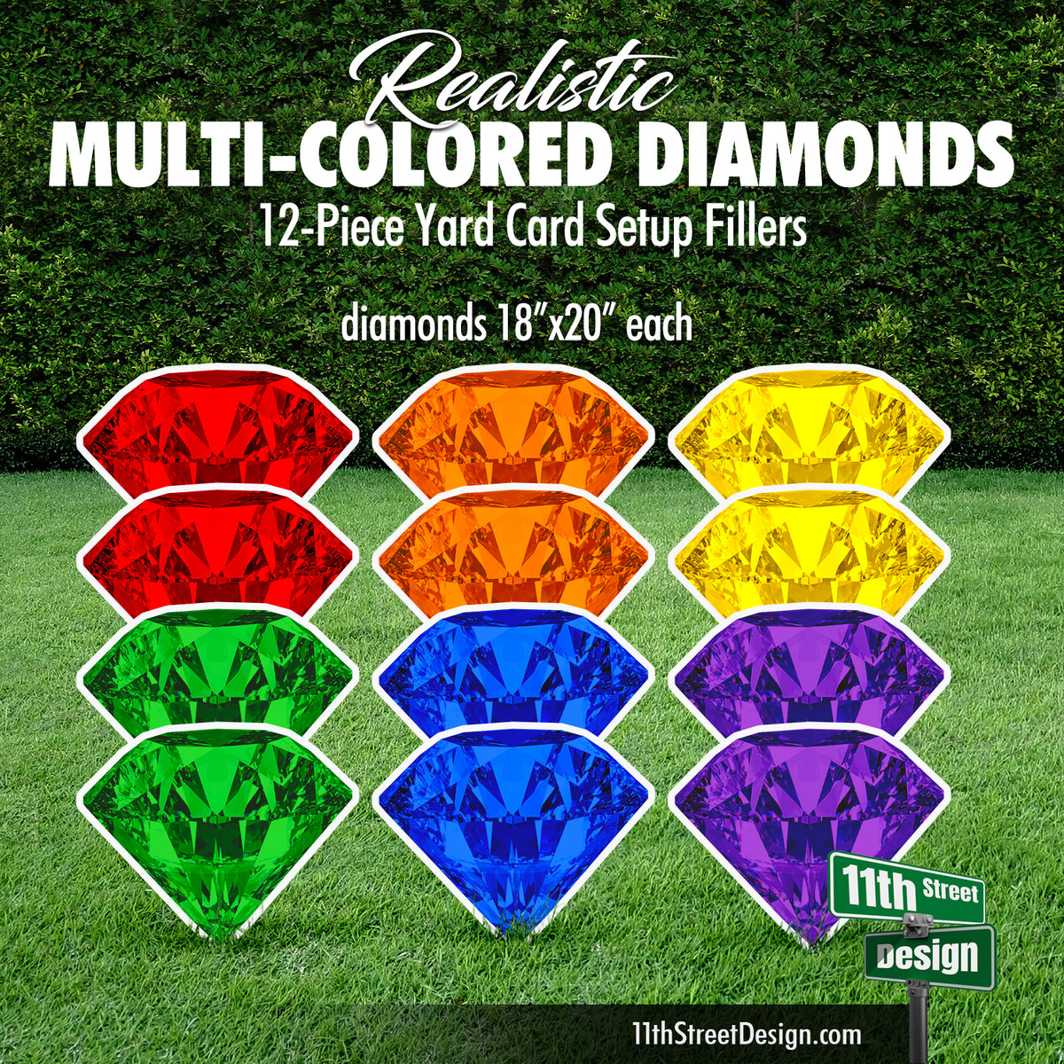Realistic Rainbow Colored Diamonds - Yard Card Setup Fillers