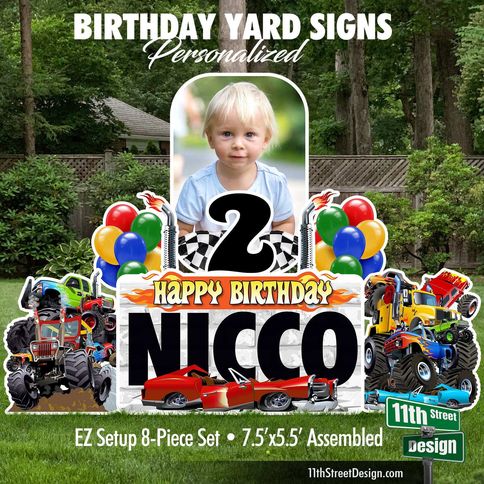 Birthday Decorations, Birthday Party, Custom Birthday Sign, Custom Name Sign, Custom Yard Sign, First Birthday, Happy Birthday Sign, Outdoor Signs, Party Decor, Personalized Decor, Personalized Name, Personalized Sign, Monster Truck Party,
