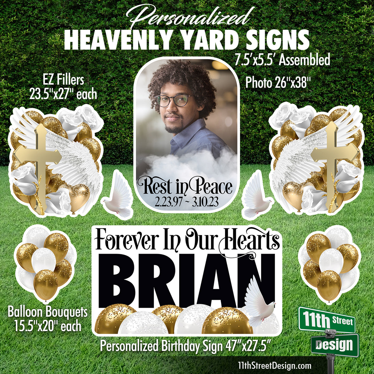 Personalized Heavenly Birthday Photo Lawn Signs, Perfect for Memorial Services, Weatherproof for Outside Displays
