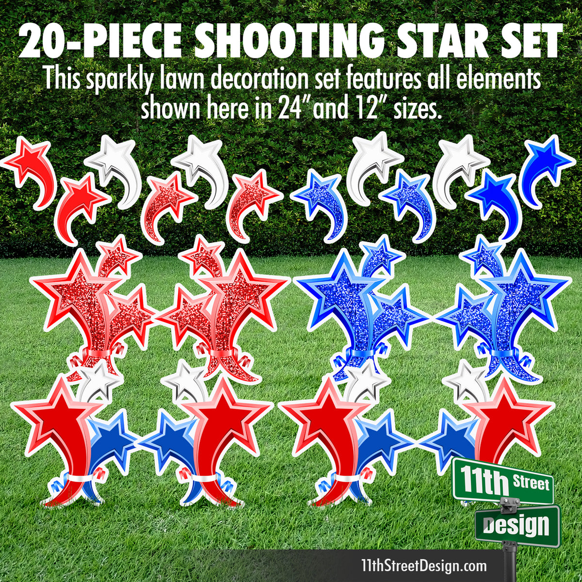 Red, White, Blue Shooting Stars Flair - Patriotic Yard Card Setup Fillers