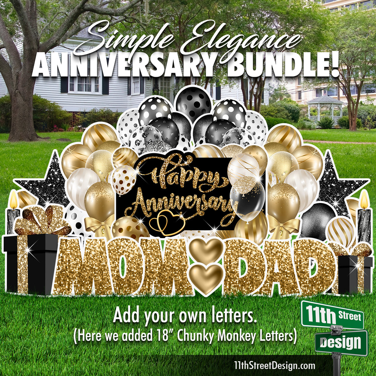 Simple Elegance Anniversary Bundle Black &amp; Gold Yard Card Display