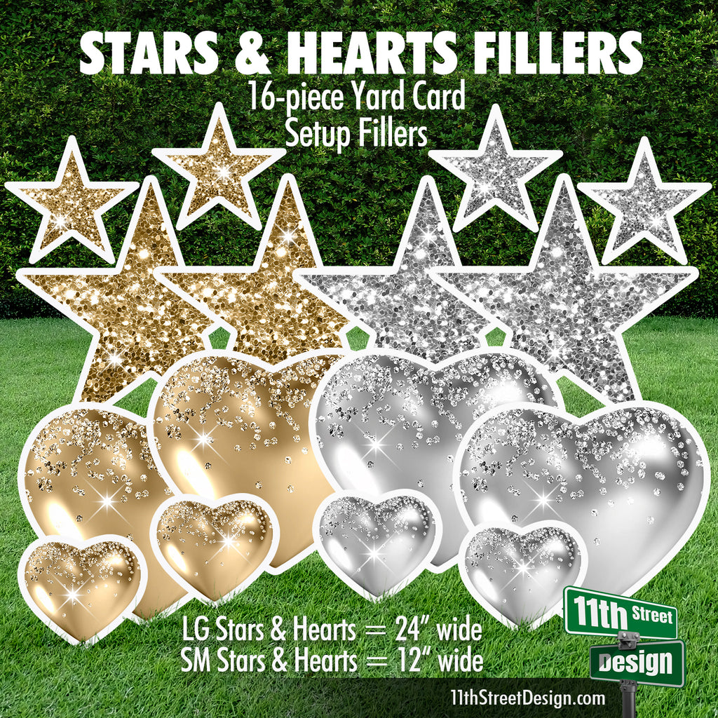 Big Glitter Yellow Hearts, Perfect Filler For Coordinated shops Color Theme Lawn Greetings, Yard Sign Flair, Yard Card Business Supplier