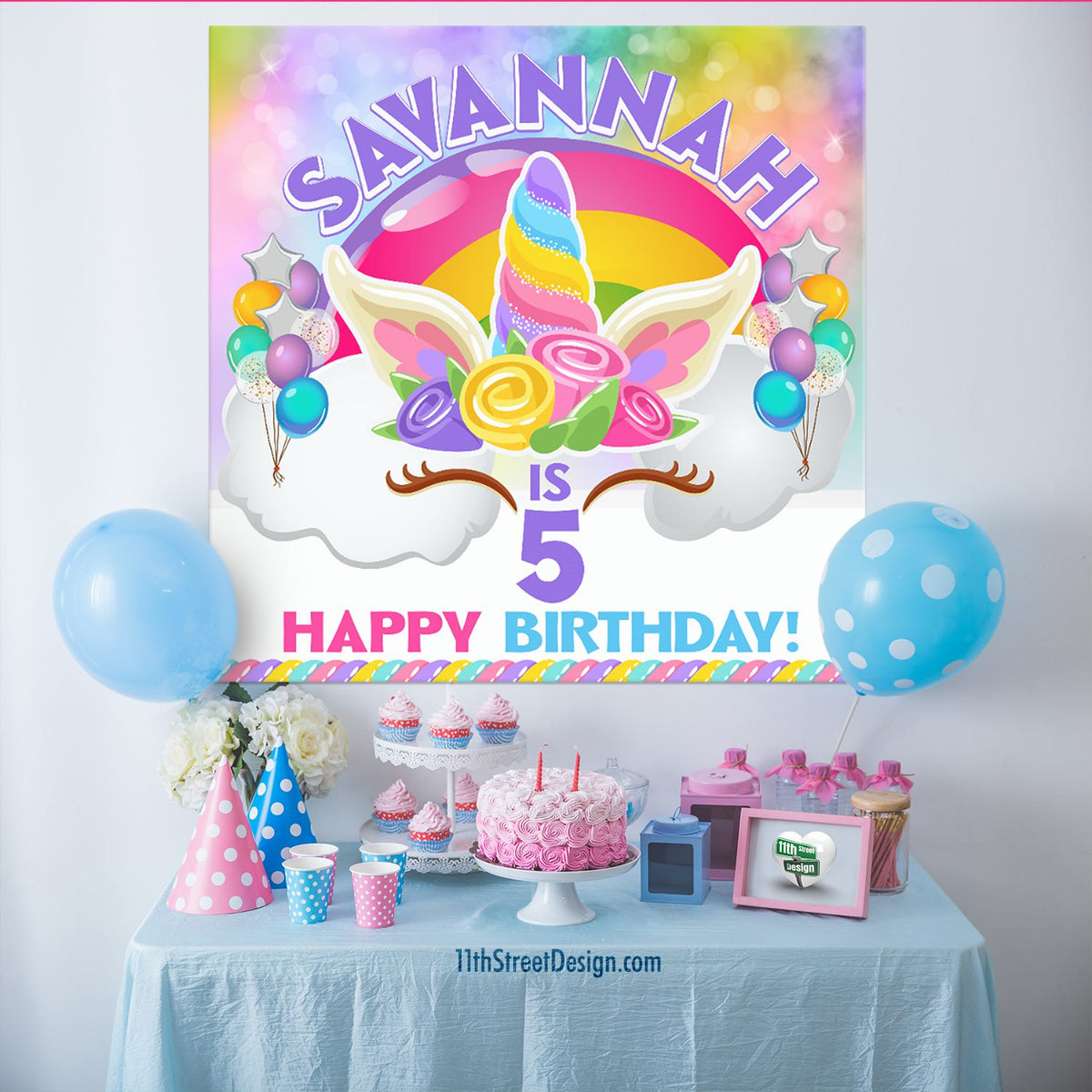 Personalized Unicorn Party Backdrop Available in 4 Different Sizes 0003