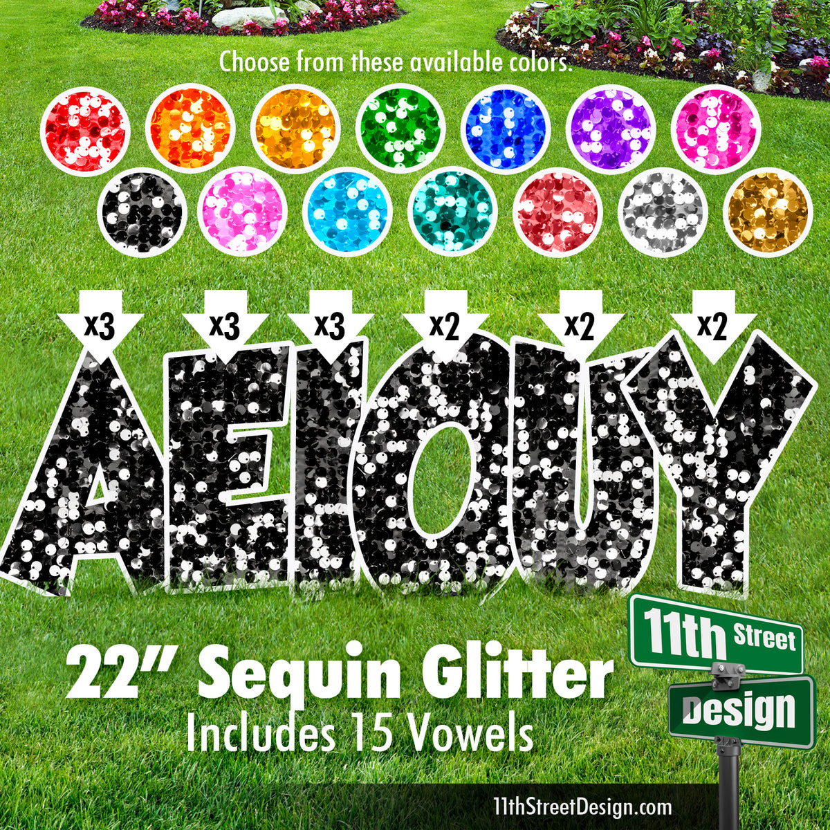 22” Sequin Glitter Vowels Set