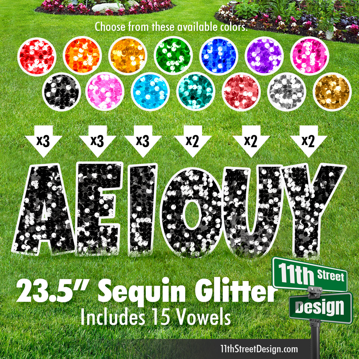 23.5” Sequin Glitter Vowels Set