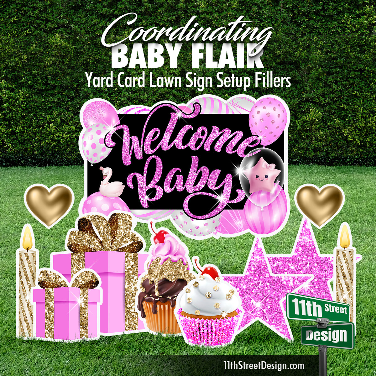 Welcome Baby Girl Bundle Yard Card Display