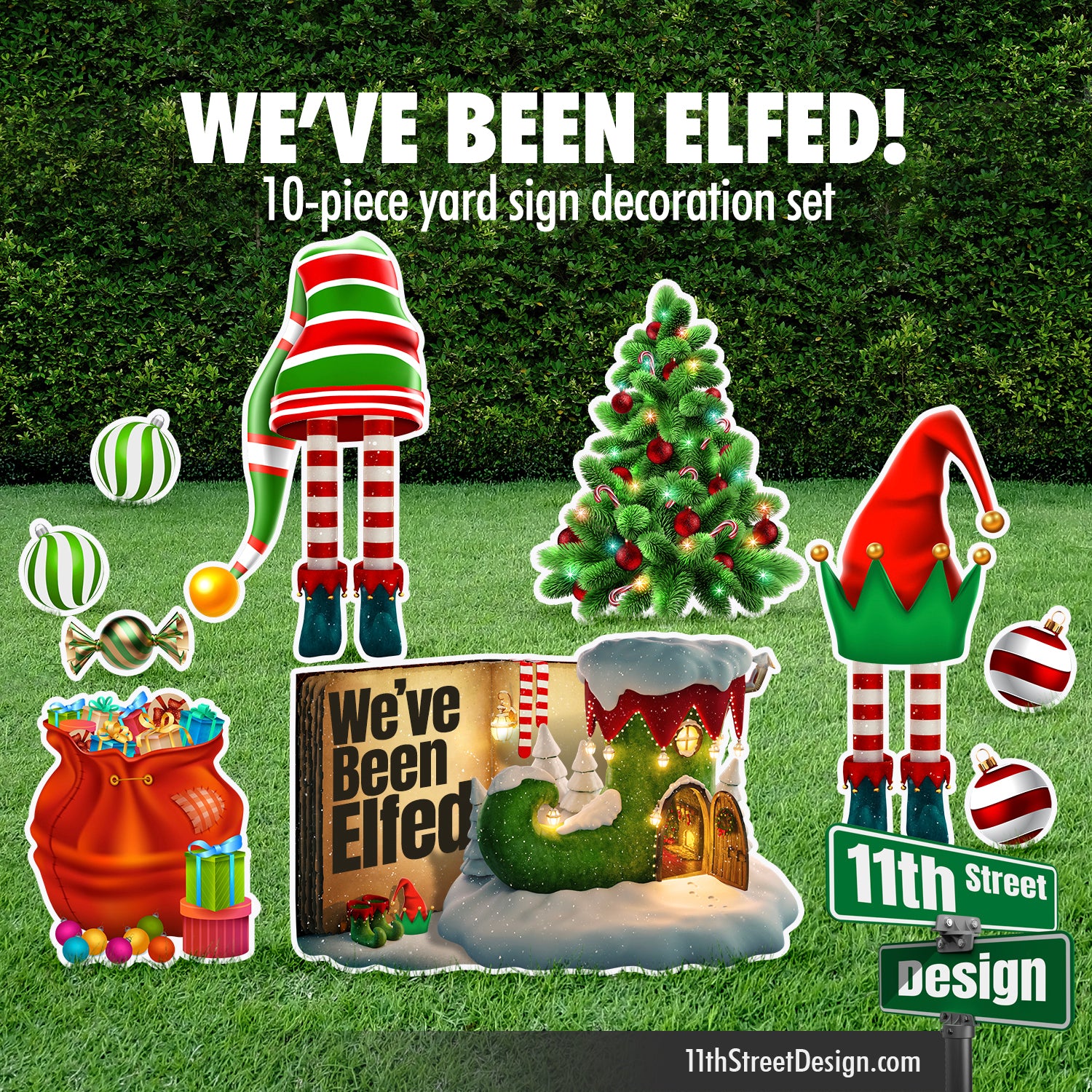 11th Street Design | Yard Card Set | We\'ve Been Elfed Elf House