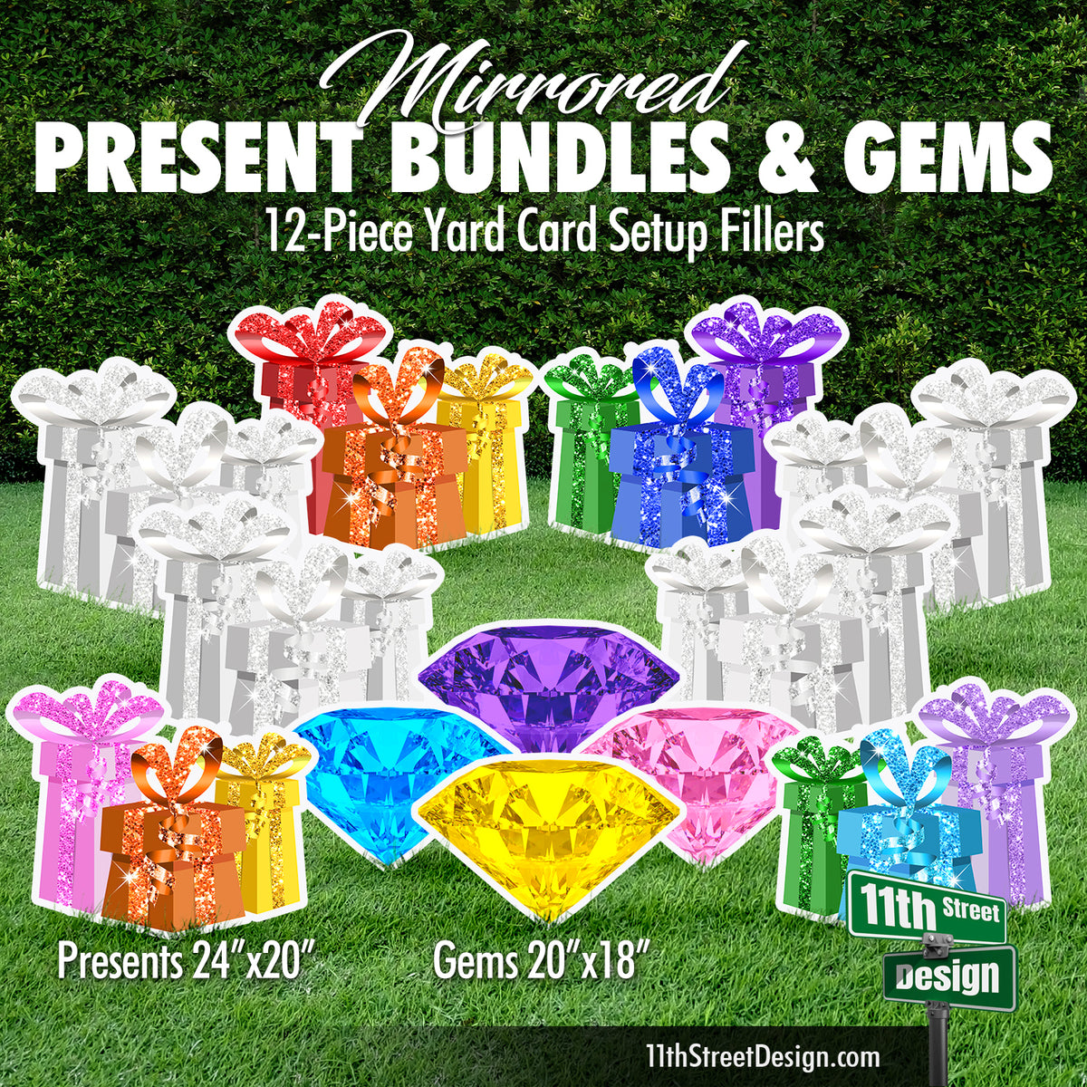 Rainbow Present Bundles and Gems - Mirrored Yard Card Setup Fillers