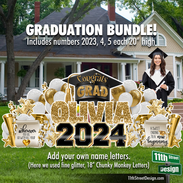 11th Street Design | Yard Card Set | XL Grad Cap Graduation Scrolls ...