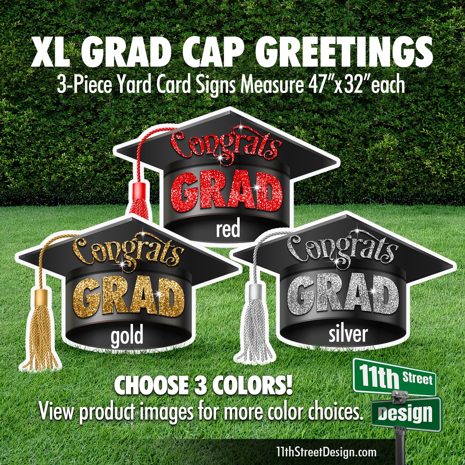 Extra Large Blue Graduation Caps, Diplomas and Signs Yard Card Flair S